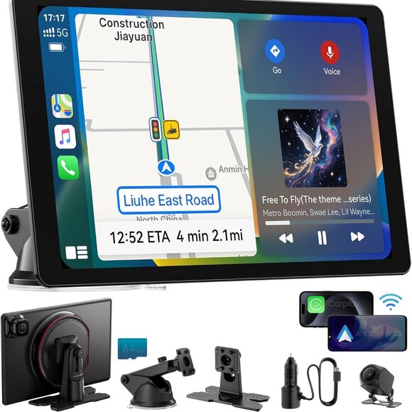 11" Large Wireless Apple CarPlay Screen for Car - with 4K Dash Cam/1080p BU cam - Picture 1 of 9